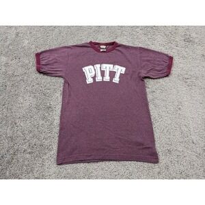 Vintage PITT Panthers NCAA T Shirt Men's Small Ringer‎ Purple Short Sleeves TNT